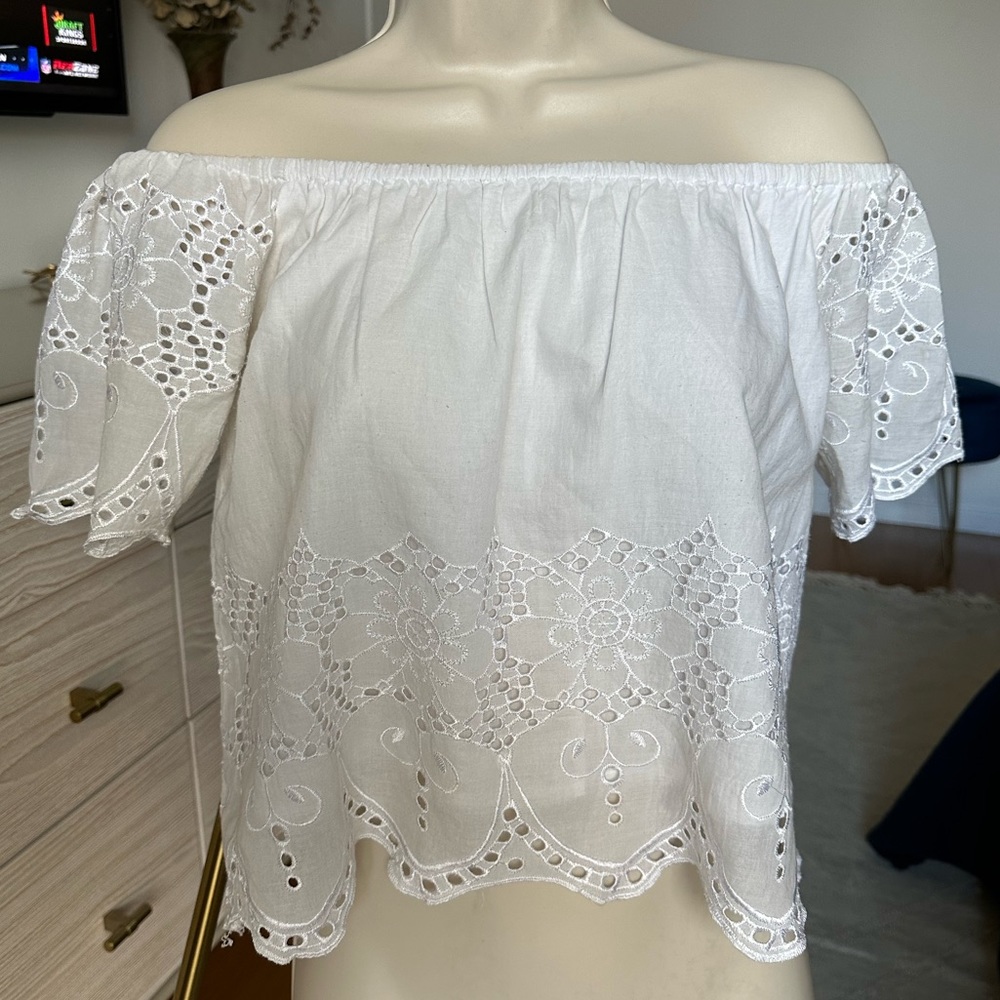 Smell the Roses White Off the Shoulder Top Small